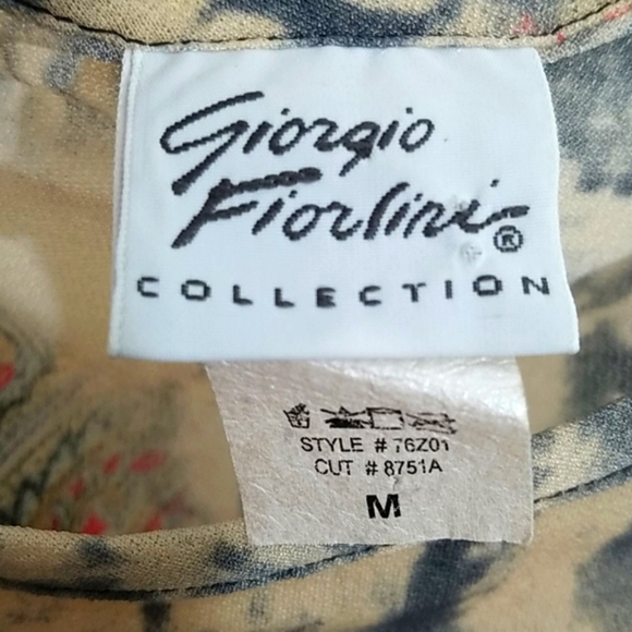 Top short sleeves stretchy paisley scroll print pullover brown cream red - Picture 6 of 7